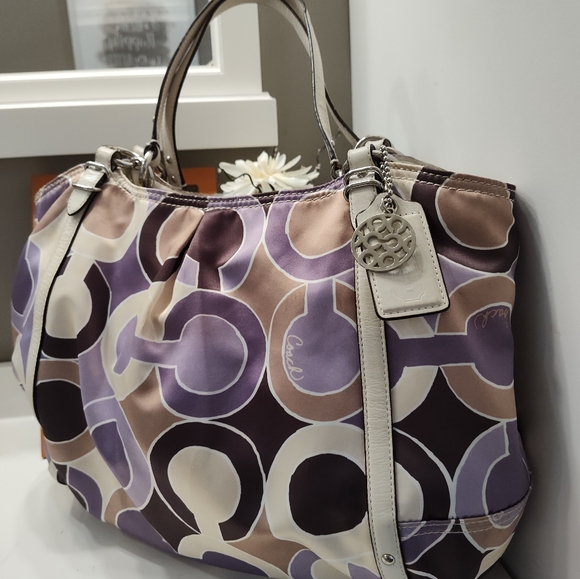 🥰 Vintage Y2K EUC COACH ALEXANDRA OUTLINE OPT ART POPPY TOTE BAG - Picture 7 of 16